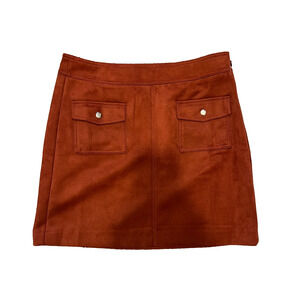 Y2K Loft Faux Suede Mini Skirt 10 Preppy Academia Rust Burnt Orange Flap Pockets